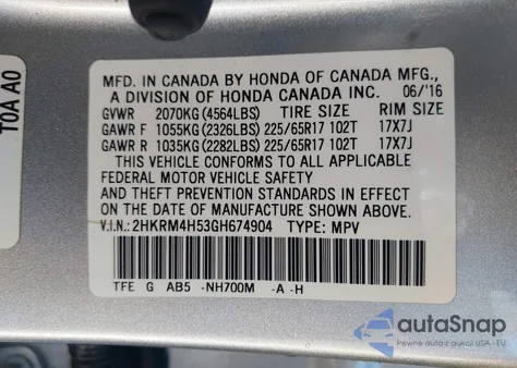 2016 Honda Cr-V Ex from USA, damaged, VIN 2HKRM4H53GH674904